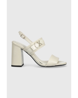 Calvin Klein sandały skórzane BLOCK HL SANDAL 85HH W/HW kolor biały HW0HW01486