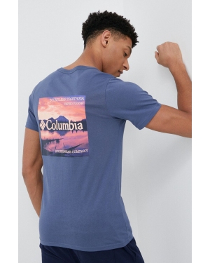 Columbia t-shirt bawełniany kolor niebieski z nadrukiem 1934824.SS23-112