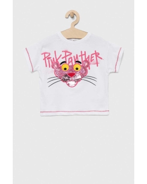 Desigual t-shirt bawełniany dziecięcy Pink Panther kolor biały