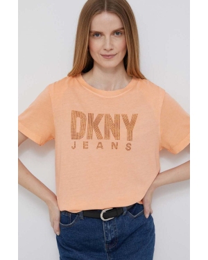 Dkny t-shirt damski kolor pomarańczowy