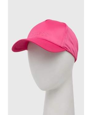 Guess czapka z daszkiem kolor różowy gładka