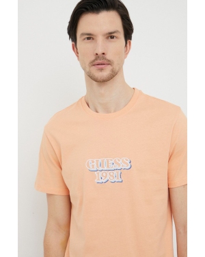 Guess t-shirt bawełniany kolor pomarańczowy z aplikacją