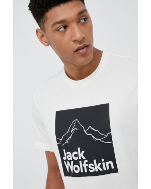 Jack Wolfskin t-shirt bawełniany kolor beżowy wzorzysty