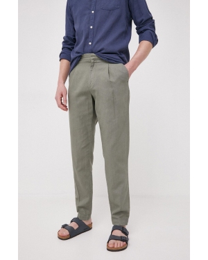 Pepe Jeans spodnie z domieszką lnu Arrow kolor zielony proste