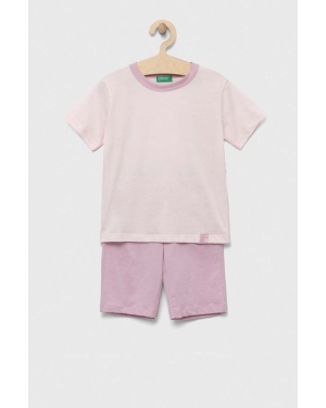 United Colors of Benetton piżama bawełniana dziecięca kolor różowy gładka