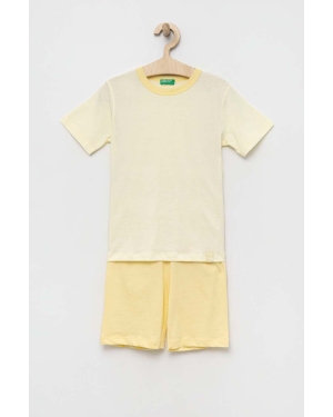 United Colors of Benetton piżama bawełniana dziecięca kolor żółty gładka
