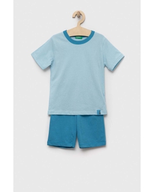 United Colors of Benetton piżama bawełniana dziecięca kolor niebieski gładka
