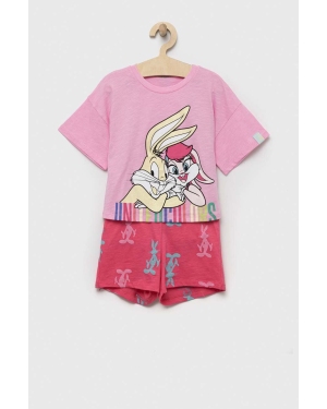 United Colors of Benetton piżama bawełniana dziecięca x Looney Tunes kolor różowy z nadrukiem