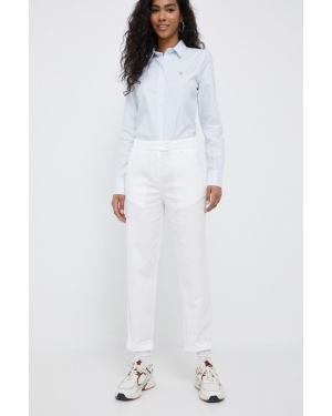 United Colors of Benetton spodnie damskie kolor biały fason chinos high waist