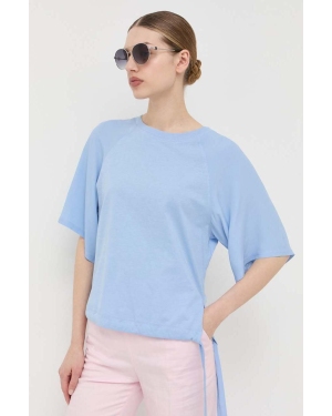 Marella t-shirt z domieszką jedwabiu kolor niebieski