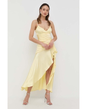 Bardot sukienka kolor żółty maxi rozkloszowana