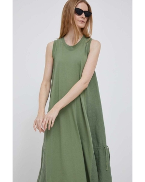 Deha sukienka z domieszką lnu kolor zielony midi rozkloszowana