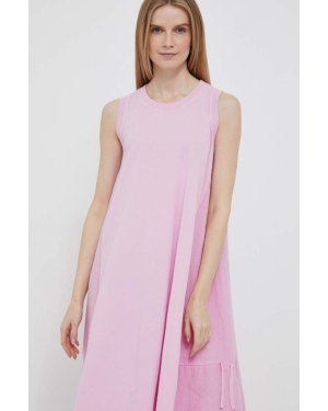 Deha sukienka z domieszką lnu kolor różowy midi oversize