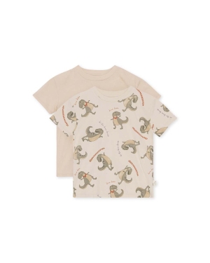 Konges Sløjd t-shirt bawełniany dziecięcy 2-pack kolor beżowy z nadrukiem