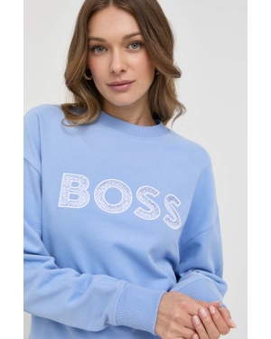 BOSS bluza damska kolor niebieski z aplikacją