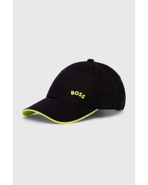 BOSS czapka z daszkiem bawełniana BOSS GREEN kolor czarny z nadrukiem