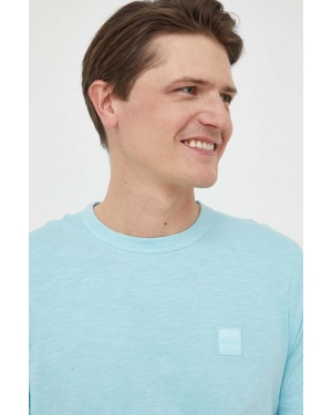 BOSS t-shirt bawełniany BOSS ORANGE kolor niebieski z aplikacją