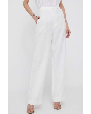 Polo Ralph Lauren spodnie lniane kolor biały proste high waist