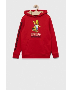Vans bluza dziecięca x Haribo kolor czerwony z kapturem wzorzysta
