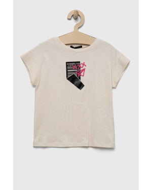 Sisley t-shirt bawełniany dziecięcy kolor beżowy