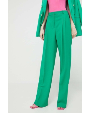 HUGO spodnie damskie kolor zielony szerokie high waist