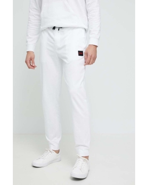 HUGO spodnie bawełniane lounge kolor biały z nadrukiem