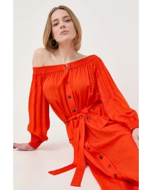Twinset sukienka kolor pomarańczowy midi rozkloszowana