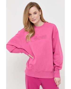 BOSS bluza bawełniana damska kolor różowy melanżowa