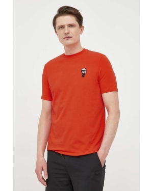Karl Lagerfeld t-shirt męski kolor pomarańczowy z aplikacją