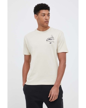 New Balance t-shirt bawełniany kolor beżowy z nadrukiem