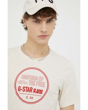 G-Star Raw t-shirt bawełniany kolor beżowy z nadrukiem