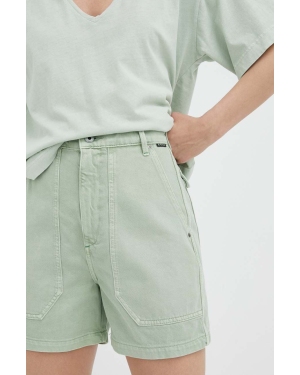 G-Star Raw szorty jeansowe damskie kolor zielony gładkie high waist