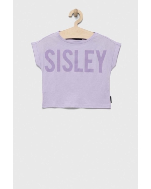 Sisley t-shirt bawełniany dziecięcy kolor fioletowy