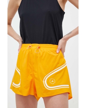 adidas by Stella McCartney szorty do biegania TruePace kolor pomarańczowy z nadrukiem high waist