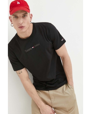 Tommy Jeans t-shirt bawełniany kolor czarny wzorzysty