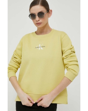Calvin Klein Jeans bluza damska kolor żółty gładka