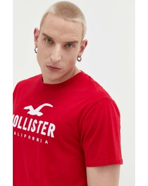 Hollister Co. t-shirt bawełniany kolor czerwony z aplikacją