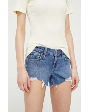 Hollister Co. szorty jeansowe damskie kolor granatowy gładkie high waist