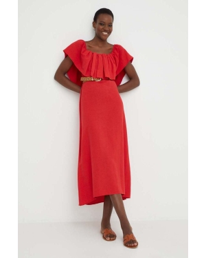 Answear Lab sukienka z lnem kolor czerwony mini rozkloszowana