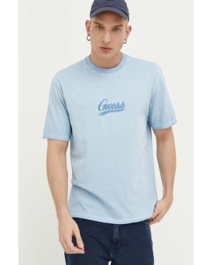 Guess Originals t-shirt bawełniany kolor niebieski z aplikacją