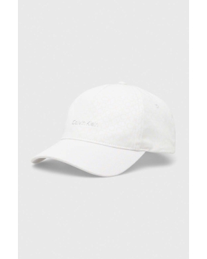 Calvin Klein czapka z daszkiem bawełniana kolor biały wzorzysta