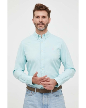 Polo Ralph Lauren koszula bawełniana męska kolor turkusowy slim z kołnierzykiem button-down