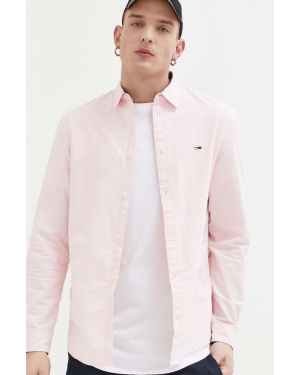 Tommy Jeans koszula bawełniana męska kolor różowy regular z kołnierzykiem klasycznym