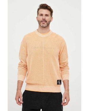 Calvin Klein Jeans sweter bawełniany kolor pomarańczowy lekki