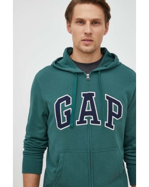 GAP bluza bawełniana męska kolor zielony z kapturem z aplikacją