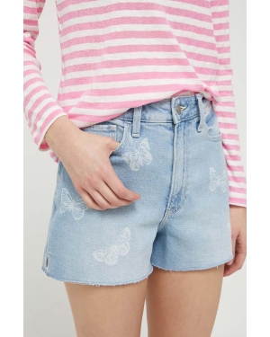 Hollister Co. szorty jeansowe CURVY JEANS damskie kolor niebieski z aplikacją high waist