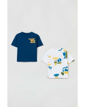 OVS t-shirt bawełniany niemowlęcy 2-pack kolor biały wzorzysty