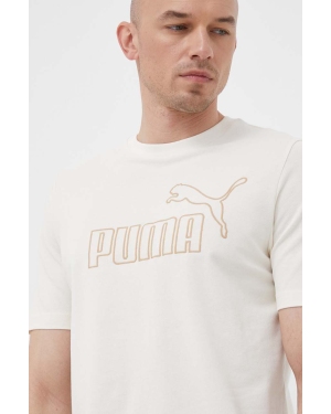 Puma t-shirt męski kolor beżowy z aplikacją