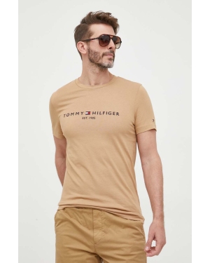 Tommy Hilfiger t-shirt bawełniany kolor beżowy z aplikacją MW0MW11797