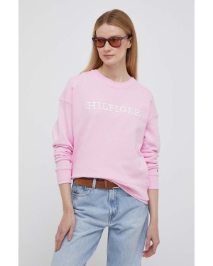 Tommy Hilfiger bluza bawełniana damska kolor różowy z aplikacją